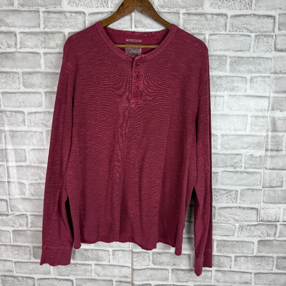 LUCKY BRAND Lived In Henley Maroon Long Sleeve Thermal Shirt Mens XL